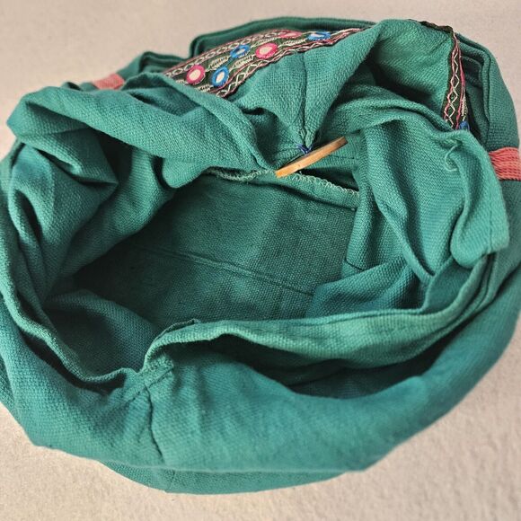 Green Boho Elephant Crossbody with Wood Button Handmade Satchel Shoulder Bag - Picture 3 of 5